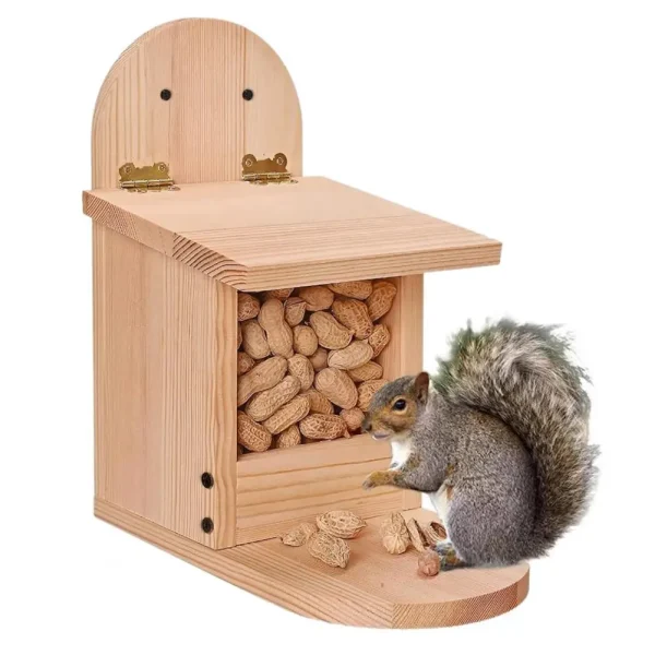 Bird Food Feeder Removal Cover Easy Installation Large Capacity Food Container Wooden Squirrel Pet Supplies