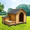 Rain-proof Sunscreen Solid Wood Dog Kennels Cage Tent Nest Outdoor Courtyard Garden Dogs Houses Villa with Food Bowl Water Basin