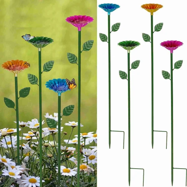 4 Pack Bee Watering Station Bird Cups for Garden Metal Bird Water Feeder with Flower Design Colorful Butterfly Bath Bowl Bee Cup