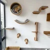 Cat Wall Mounted Furniture Cat Climbing Shelves Scratching Post Ladder Cat Perch Wooden Cat Tree House for Kitten Sleep Play