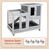 Rabbit Hutch Indoor and Outdoor Rabbit Cage 37 Inch Wide Wooden Hutch House Guinea Pig Cage with Wheels Rolling Larg
