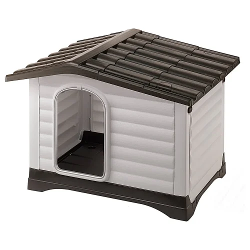 Durable Outdoor Dog House with Fold-Out Porch Waterproof Anti-Shock Plastic Healthy Ventilation Easy Assembly Large Size