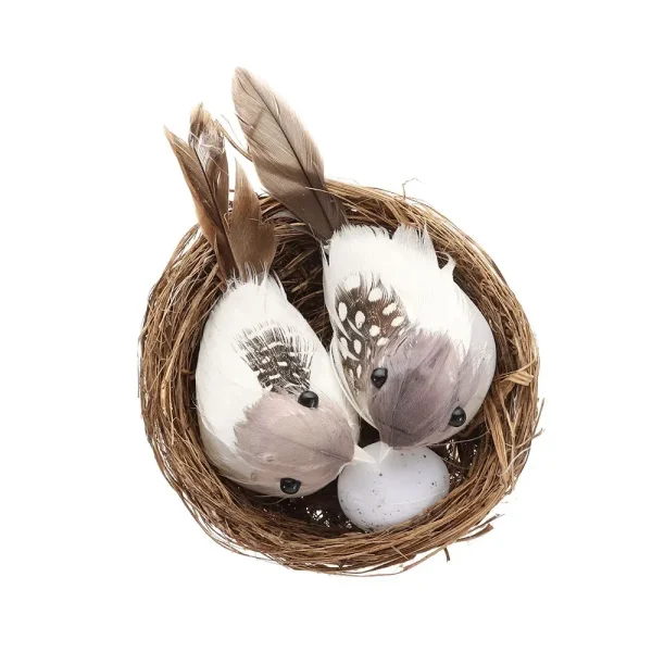 Garden Ornaments Handmade Nature Home House Decoration Vine Birds Egg Artificial Craft Birds Realistic Feathered Bird Nest