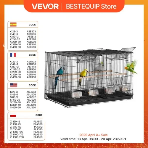VEVOR 30Inch Flight Bird Cage Stackable Divided Small Animal Cage for Kinds of Birds Pet Travel Birdcage with Handle and Perches