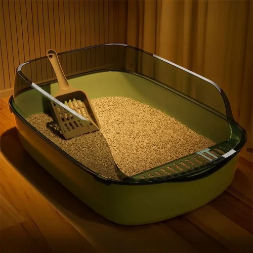Large Capacity Cat Litter Box Splashproof Semi-enclosed Kitty Sandbox with Litter Scoop Cat Toilet Cleaning Basin Pet Supplies