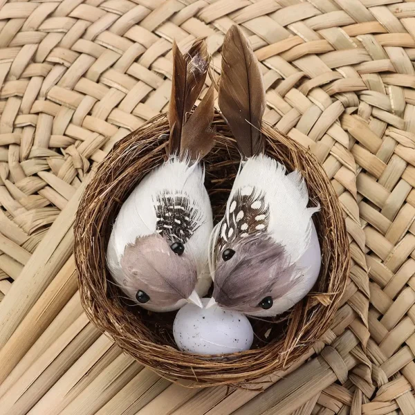 Garden Ornaments Handmade Nature Home House Decoration Vine Birds Egg Artificial Craft Birds Realistic Feathered Bird Nest