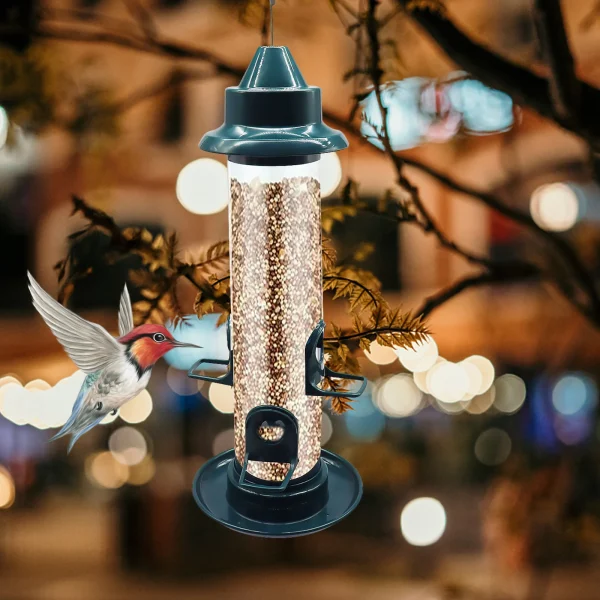Bird Feeder for Outdoors Hanging Squirrel Proof Wild Bird Feeder with 4 Feeding Ports Tube Bird Feeder for Garden Yard