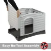 Durable Outdoor Dog House with Fold-Out Porch Waterproof Anti-Shock Plastic Healthy Ventilation Easy Assembly Large Size