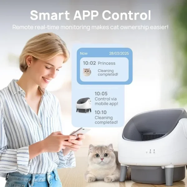 Automatic Self Cleaning Cat Litter Box with APP Control Intelligent Semi-closed Cat Litter Pan Odorless Cat Litter Tray Supplies