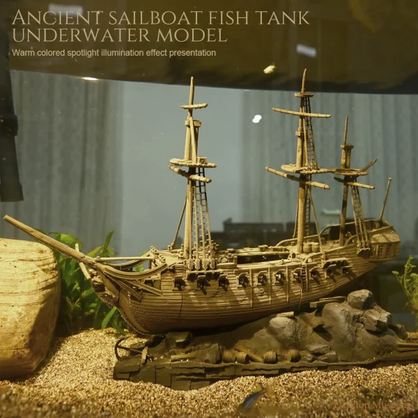Ocean Exploration Sailboat Water Feature (Total Length: 290mm) Aquatic Habitat Model Decoration Piece LTCP-389