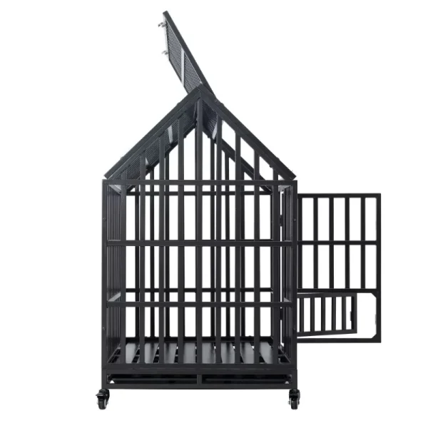 Heavy Duty Dog Cage with Roof Rust-Resistant Steel Locking Casters Feeding Door Ideal for Medium & Large Dogs Dog House Kennel