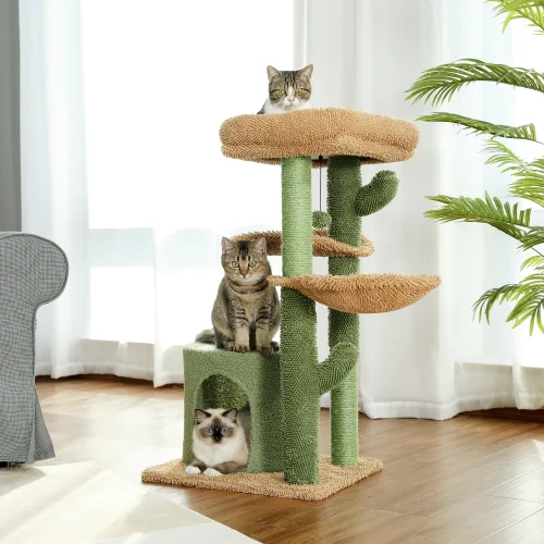 Cactus Cat Tree for Indoor Cats, Small Cat Tower with Sisal Scratching Post Cozy Condo Perches, Cat Accessories, Kitten Toys