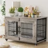 Lulive Dog Crate Furniture,Dog Kennel Indoor Double Doors Wooden Dog Cage,38'' Heavy Duty Dog Crate with Cushion&Wheel,Pet House
