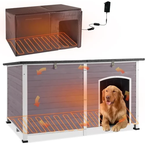 Heated Dog House Outdoor 59.1" Exra Large Dog Kennel with Metal Frame Insulated Dog Crate Cage for Large Dogs Outside with Heat