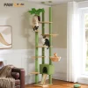 Height 230-252CM Cactus Cat Tree Floor to Ceiling with Green Leaves Tall Tower 7 Tiers Climbing Tree with Cozy Hammocks Condos
