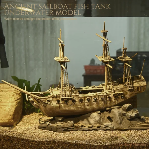 Ocean Exploration Sailboat Water Feature (Total Length: 290mm) Aquatic Habitat Model Decoration Piece LTCP-389