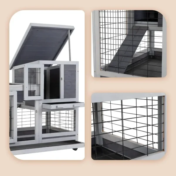 Rabbit Hutch Indoor and Outdoor Rabbit Cage 37 Inch Wide Wooden Hutch House Guinea Pig Cage with Wheels Rolling Larg