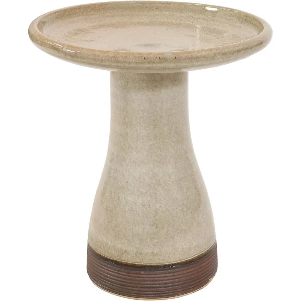 Sunnydaze 21" H Ceramic Bird Bath for Outside - Hand-Painted Outdoor Bird Bath Bowl, UV/Frost-Resistant Finish - Yam - Ribbed Pe
