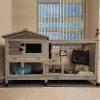 Bunny Cage Indoor and Outdoor Rabbit Hutch with Casters Waterproof Roof, Pull Out Tray from Back and Front