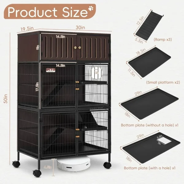 50''H Metal Large Ferret Cage, Rolling Chinchilla Cage with Removable Ramps& Double Door, Critter Nation with Locker
