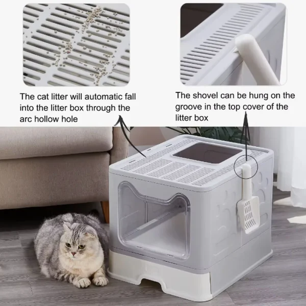Convenient Foldable Litter Box: Drawer Design with Scooper for Easy Cat Waste Management