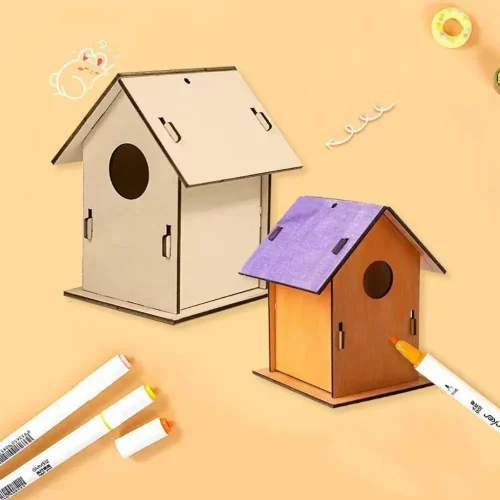 3pcs Bird Raising Tool Wooden Bird Nest Minimalist Cartoon Bird House Hanging DIY Bird Cage Hammock
