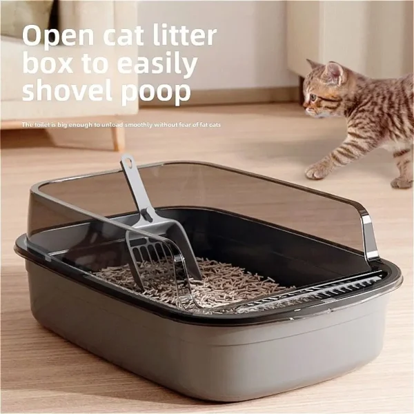Large Capacity Cat Litter Box Splashproof Semi-enclosed Kitty Sandbox with Litter Scoop Cat Toilet Cleaning Basin Pet Supplies