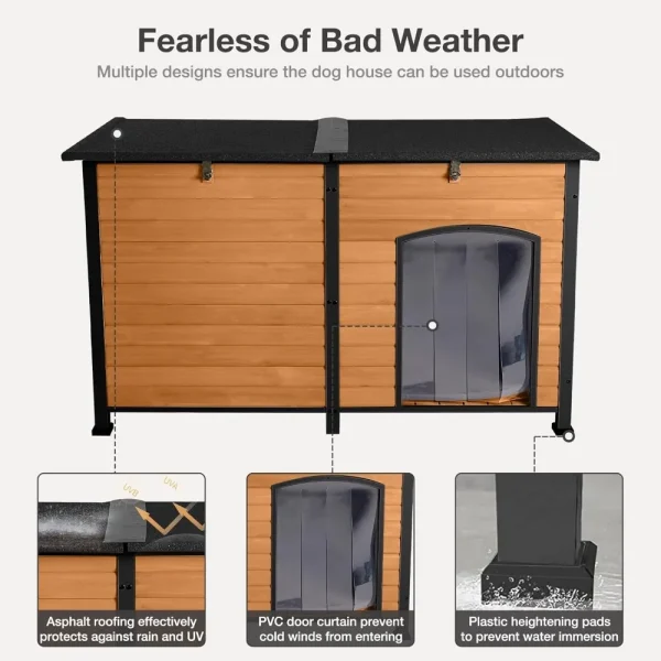 Large Dog House with Insulated Liner for Outdoor - Waterproof Outside Dog Kennel for Small, Medium, and Large Dog with All-Aroun