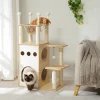 Modern Cat Tree, Wooden Cat Tower with Scratching Posts, Large Condo, Capsule Nest, and Dangling Balls, Cat Furniture for Indoor