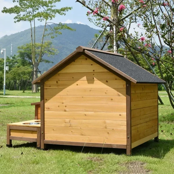 kf-S75b1570c12824b0eae85fec385e5052eA Rain-proof Sunscreen Solid Wood Dog Kennels Cage Tent Nest Outdoor Courtyard Garden Dogs Houses Villa with Food Bowl Water Basin