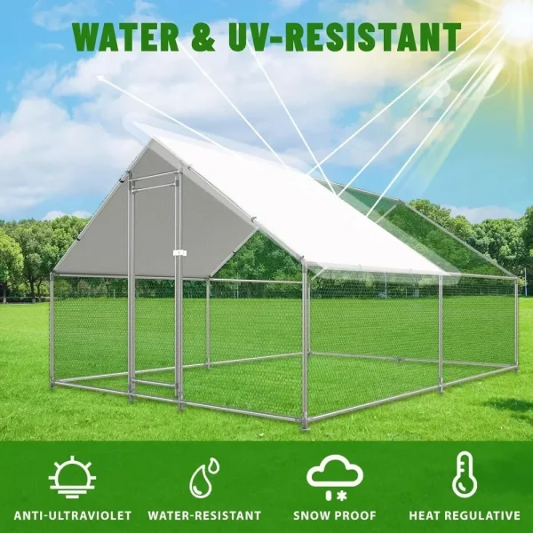 Large Metal Chicken Coop Walk-in Poultry Cage with Water-Resident and Anti-UV Cover Duck Rabbit Cat House Outdoor Chicken