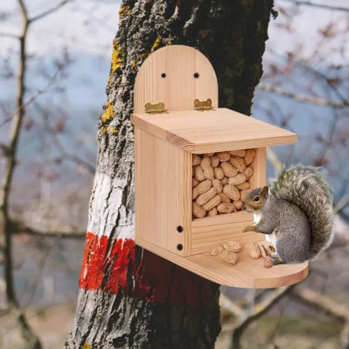 Bird Food Feeder Removal Cover Easy Installation Large Capacity Food Container Wooden Squirrel Pet Supplies