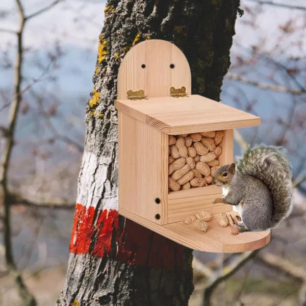 Bird Food Feeder Removal Cover Easy Installation Large Capacity Food Container Wooden Squirrel Pet Supplies
