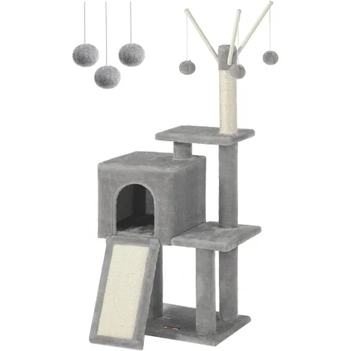 Cat Tree, 46.5-Inch Cat Tower for Indoor Cats, Multi-Level Plush Cat Condo, Scratching Post, Ramp