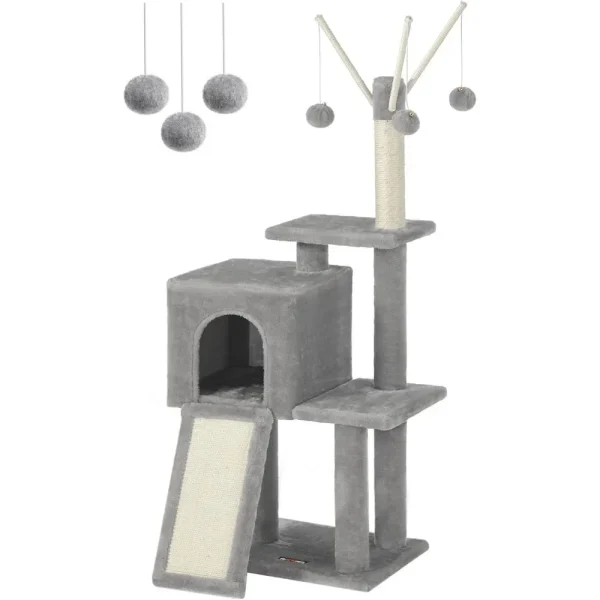 Cat Tree, 46.5-Inch Cat Tower for Indoor Cats, Multi-Level Plush Cat Condo, Scratching Post, Ramp