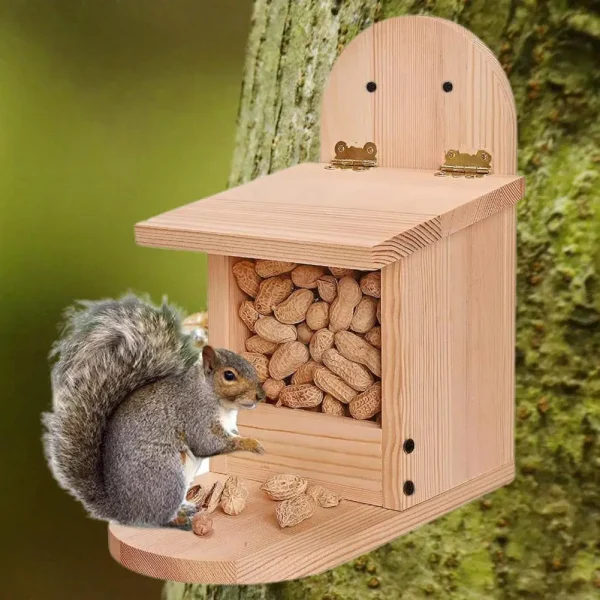 Bird Food Feeder Removal Cover Easy Installation Large Capacity Food Container Wooden Squirrel Pet Supplies