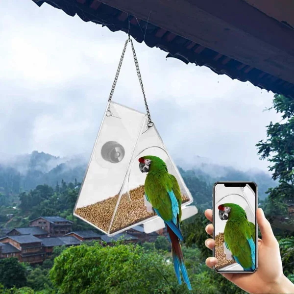 Smart Birds Hanging Feeder Acrylic with Camera Home Pet Bird Feeder Transparent 1080P HD Easy Installation Pet Accessories