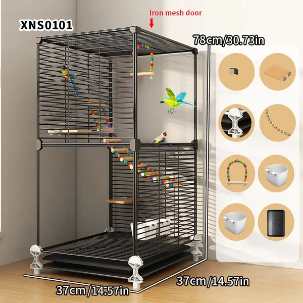 Myna Bird Cage Budgie Thrush Special Cage Black Phoenix Acacia Bird Anti-Splash Food Household Large Iron Bird Cage