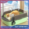 Cat Litter Box High Side Thicken Semi Enclosed Splashproof with Removable Scoop Large Capacity Easy Clean Cat Toilet Supplies
