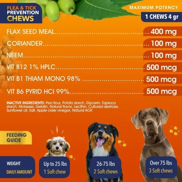 NEW Chews Dog Flea And Tick Repellent Chewable Tablets Suit For The Dog Over 25lbs Contains Flaxseed And Vitamin Complex