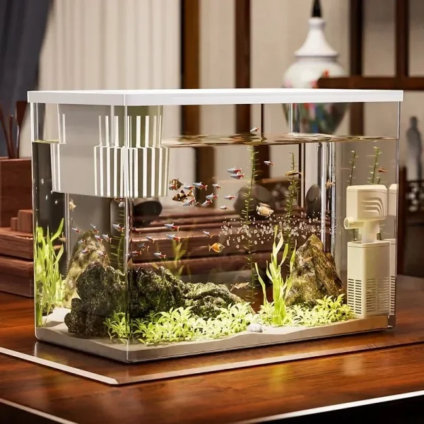 PET+ABS Fish Tank New Transparent with Lid Aquarium Drop Resistant Hydroponic Tank Turtle Tank Home Lazy Fish Tank