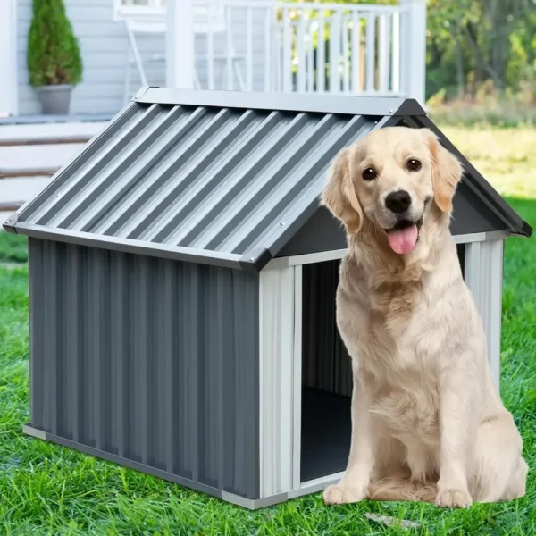 Large durable indoor outdoor dog house, weatherproof and waterproof puppy shelter, easy to assemble medium dog kennel