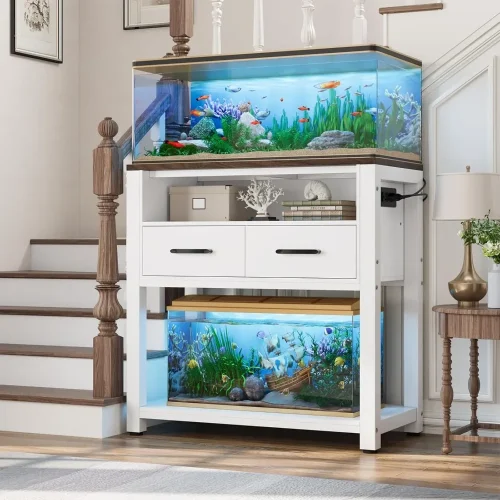 20-29 Gallon Aquarium Stand with Stable Metal Frame & Power Outlet, Heavy-Duty Fish Tank Stand with Waterproof Mat, 550LBS Capac