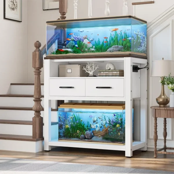 20-29 Gallon Aquarium Stand with Stable Metal Frame & Power Outlet, Heavy-Duty Fish Tank Stand with Waterproof Mat, 550LBS Capac