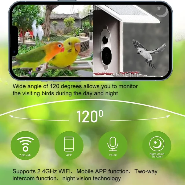 2.4G WIFI Smart Bird Feeder with Camera 1080P Auto Capture Bird Video and Motion Detection Notification AI Identify Bird Species