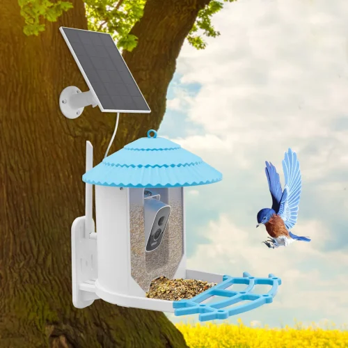 Smart Bird Feeder with 4MP Camera AI Recognizes 12,000+ Species, Solar Powered IP65 Waterproof & Night Vision