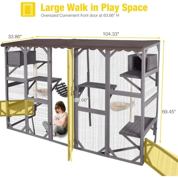 Catio Outdoor Cat Enclosure Window Box Wall Mounted Wooden Cat House Playground with Scratching Posts, Cat House