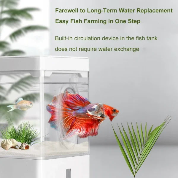 Fish Tank Small Aquascape Ecological Tank Home USB Power Planting Filtration NoWater Change Adjustable Breathing Light Fish Tank