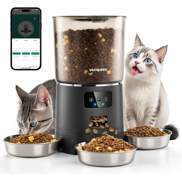 Automatic Cat Feeder for 3 Cats, 6L/25 Cups Smart WiFi Pet Feeder, Strong Anti-Jam System, Dual-Effect Desiccant Cat Food Dispen