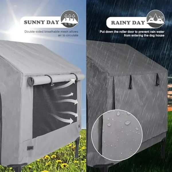 Elevated 2-in-1 Dog Bed Shelter with Removable Cover Raised Cot Small Dogs & Cats Indoor Outdoor Pet House Grey Canopy Roof